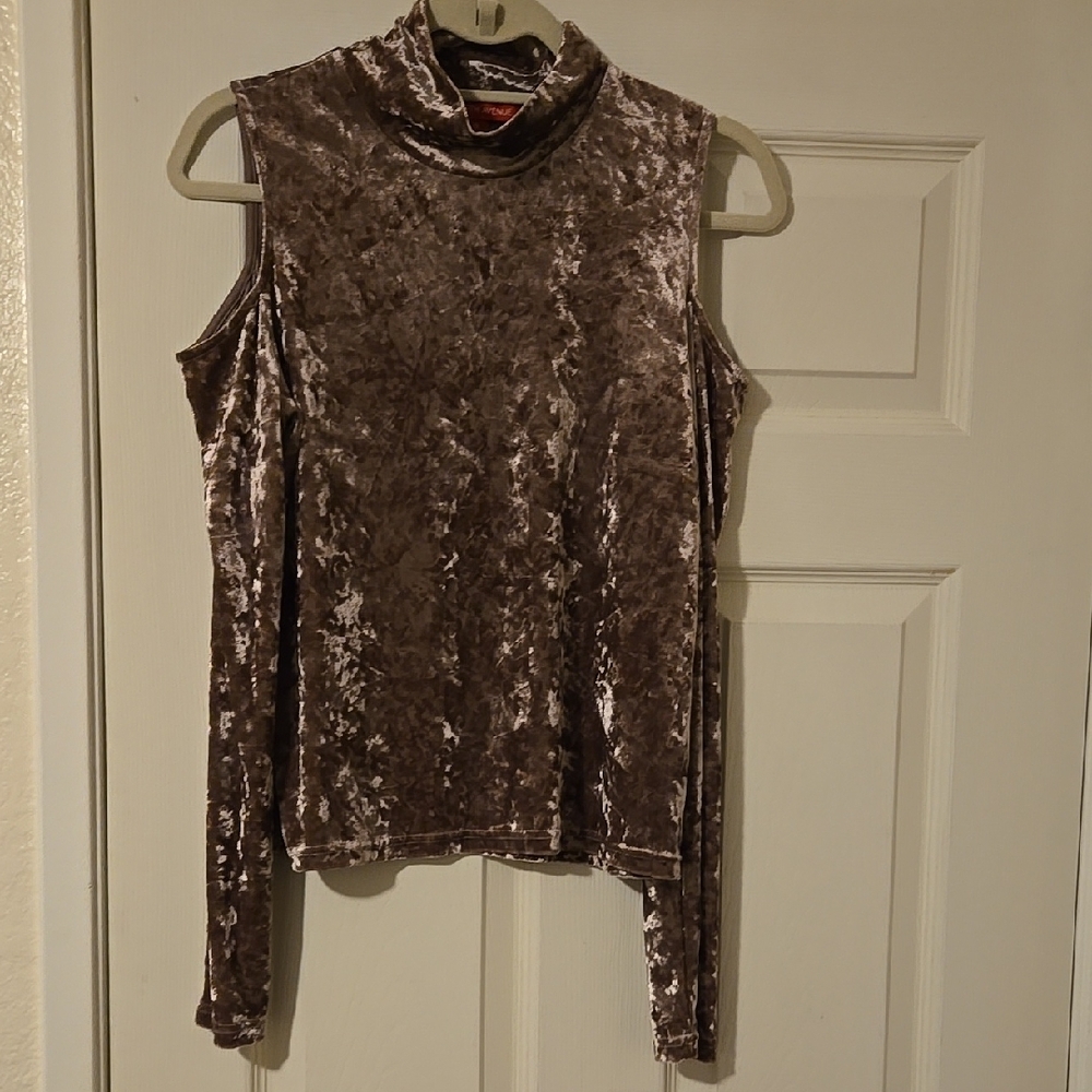 Velvet Cold Shoulder Top - Brown